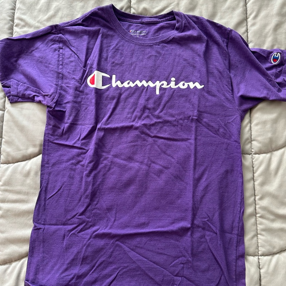 Champion Logo Tee in Purple, Size: MEDIUM